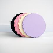 36 Scalloped circles (3.5 Inches) in Light Purple, Beige, Light Pink and Black Textured Cardstock A67